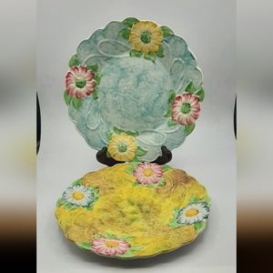 Vintage James Kent Ltd Fenton Majolica Floral Plate Made England Blue & Yellow